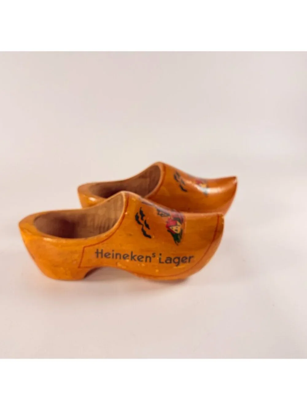 Heinekens Large Wooden Dutch Clogs 2 Left Shoes Windmill Design Decoration Only
